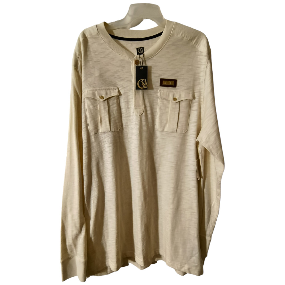 Cavi Long Sleeve 1/4 Button  Henley Shirt White Pullover w/pockets Big Tall  4XL